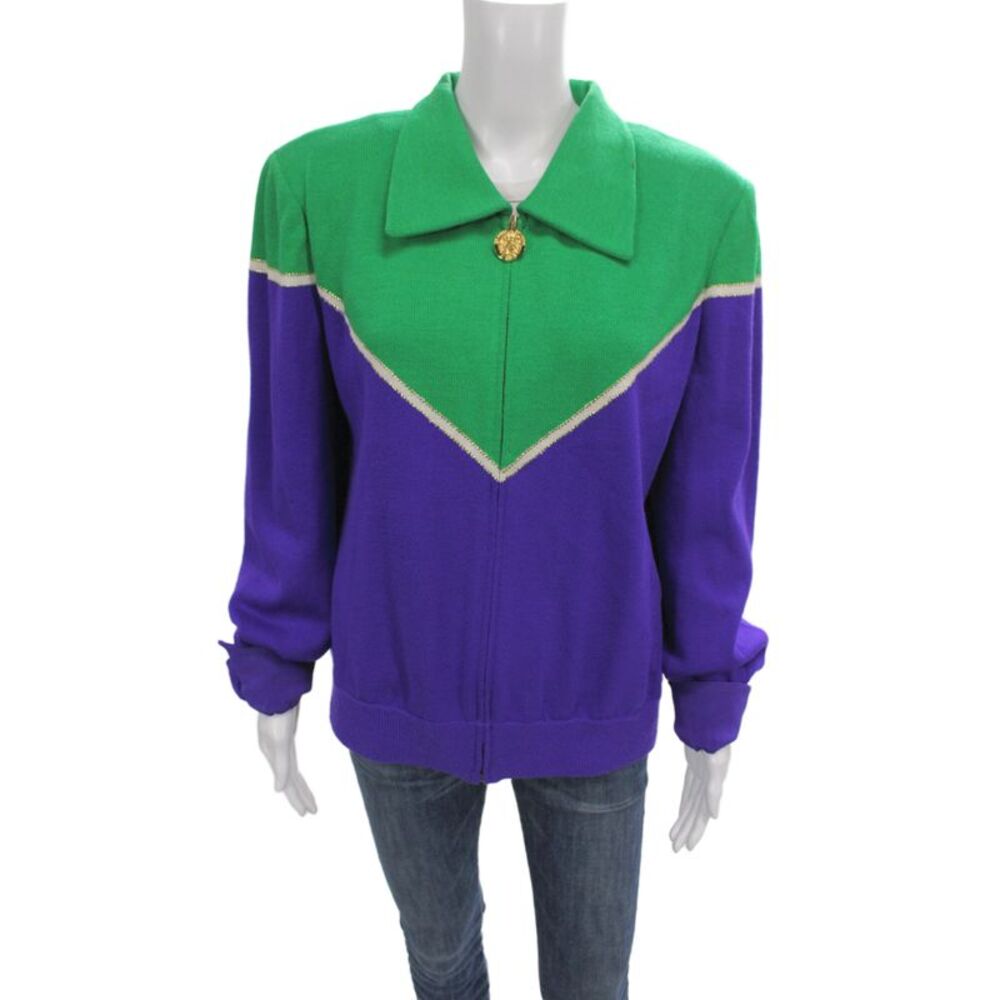 St. John Collection By Marie Gray Unisex Green Geometric Knit Sweater Size L